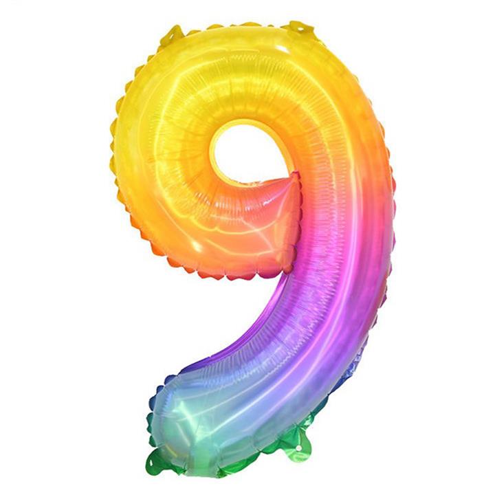 بادکنک فویلی لاکی بالونز طرح عدد 9 ژله ای رنگین کمانی کد 1114